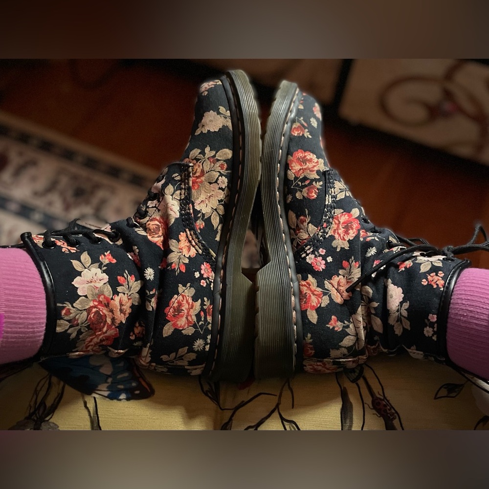 Dr. Martens Black Floral Airwair Combat Boots - Picture 2 of 11